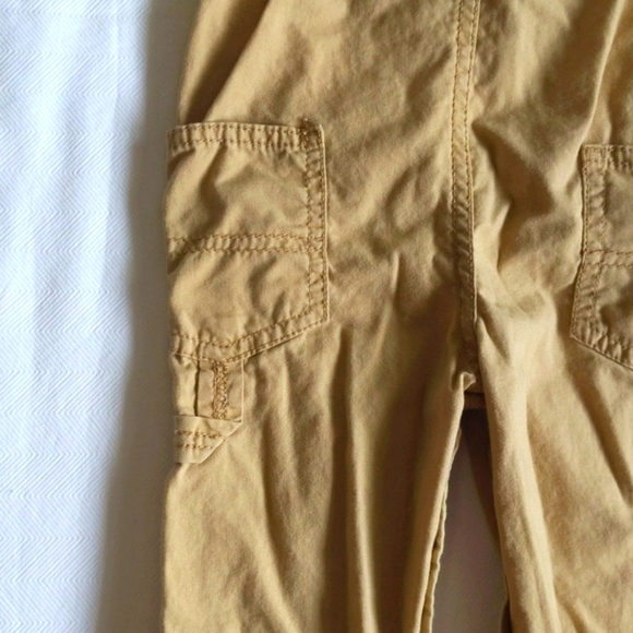 oshkosh b'gosh tan cotton twill carpenter vestbak overalls with plaid 12 months - Picture 9 of 10